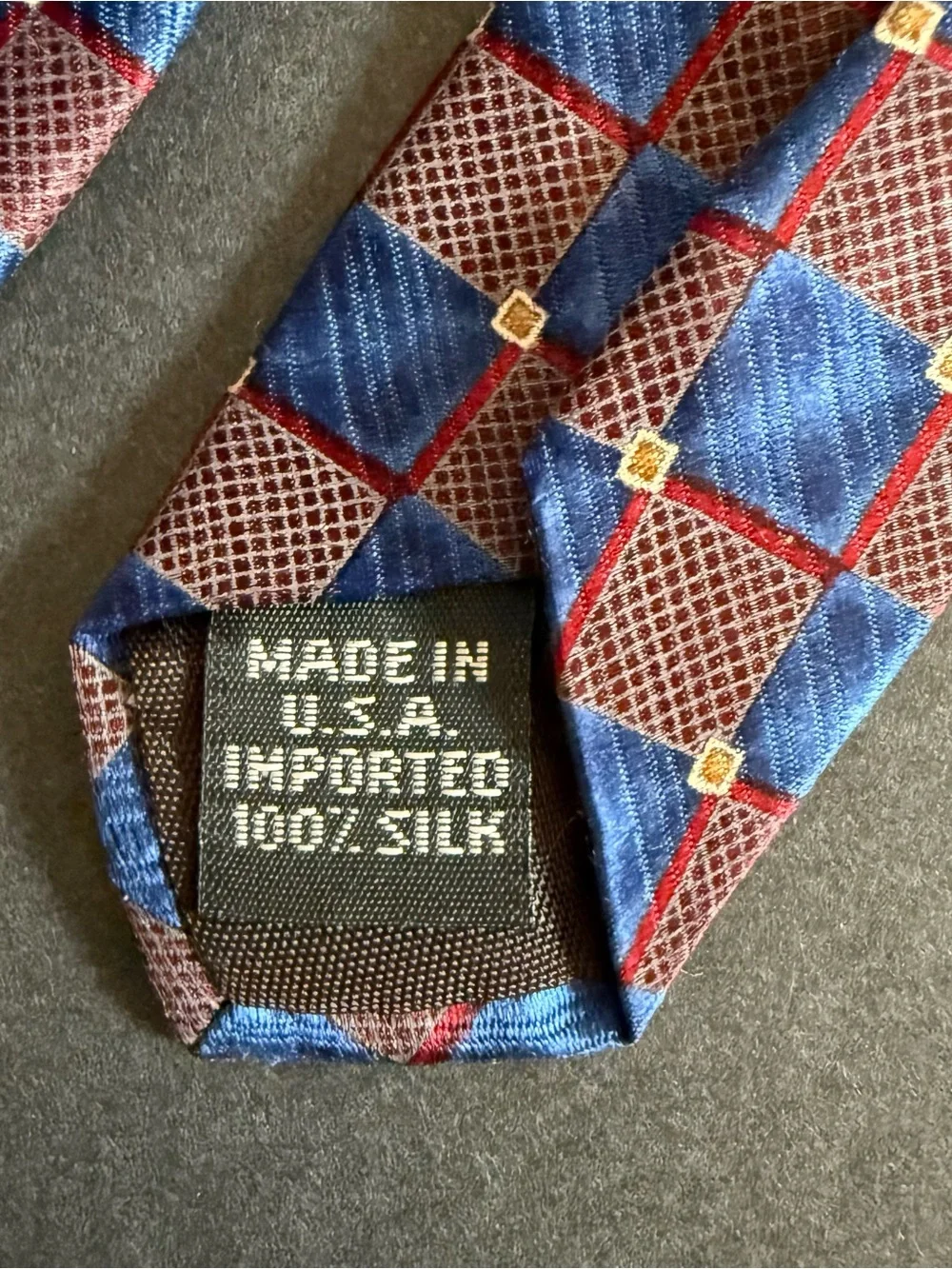 Silk Geometric Check Tie in Blue and Burgundy - Made in USA